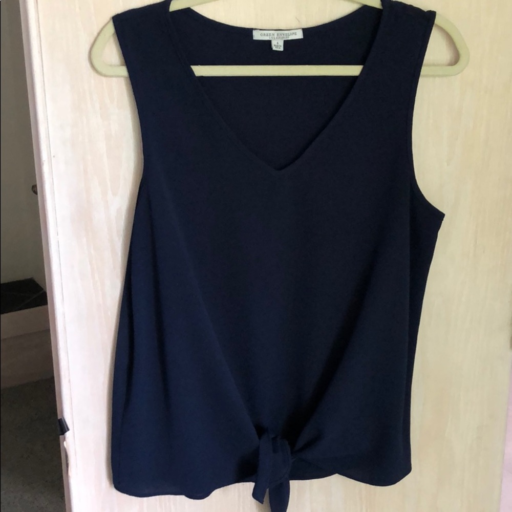 Tie Front Navy Blue Blouse